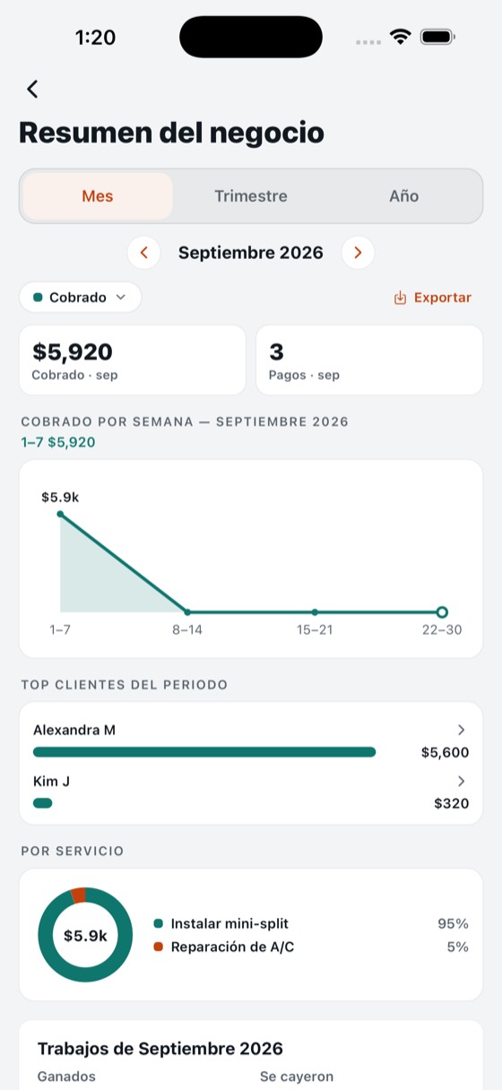 El resumen del negocio, mes a mes.