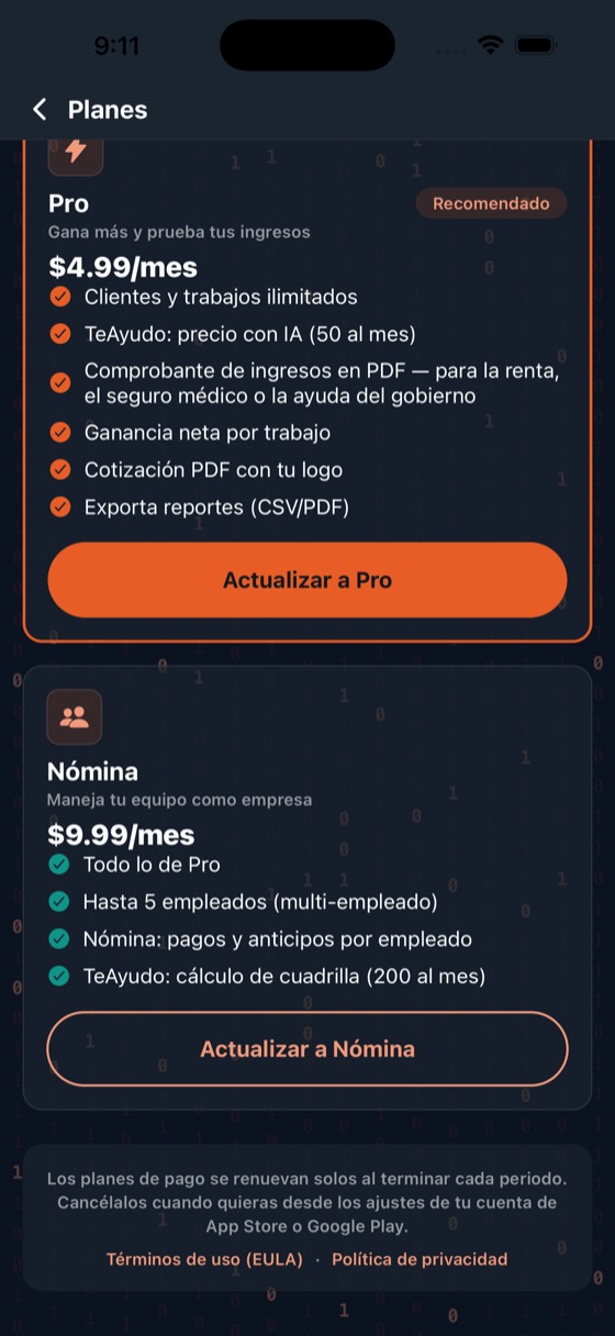 La pantalla de Planes, en Mi negocio.